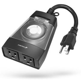 Fosmon Outdoor Dual Timer Outlet Waterproof, Outdoor Light Timer for Electrical Outlets, Weatherproof 24 Hour Mechanical Heavy Duty Plug for Lighting, Garden, 15A, 3-Prong, Grounded, ETL Listed