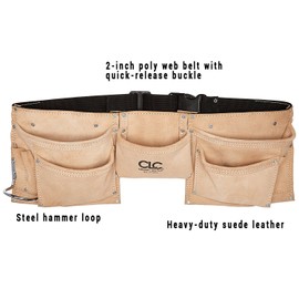 CLC Custom Leathercraft I370X3 Heavy Duty Suede Construction Work Apron & Steel Hammer Loop, 8 Pocket