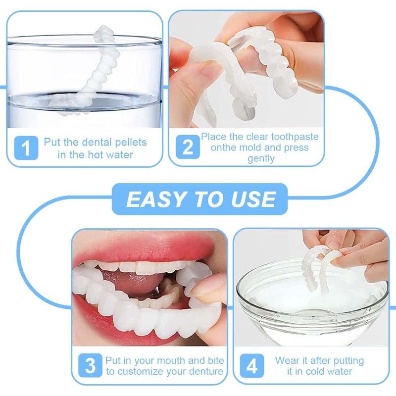 Teegxddy 4 Pairs Instant Veneers Dentures,Clip on Veneers Top and