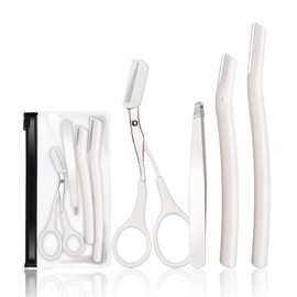 Eyebrow Razors Kit, [4-in-1] Professional Eyebrow Grooming Set- Beauty Tool, Eyebrow Trimmers Set for Women and Men, Including Long and Short Eyebrow Razors Eyebrow Scissors, Slant Tweezers (White)