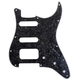 Musiclily Pro 11-Hole Round Corner HSS Guitar Strat Pickguard for USA/Mexican Stratocaster 3-screw Humbucking Mounting Open Pickup, 4Ply Black Pearl