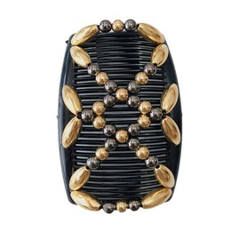 FXBLING Hair Comb Stretch Double Comb Beaded Hair Clip Elastic Hairpin Claw Bun Maker Headwear Women DIY Hair Styling Tools (Gold)