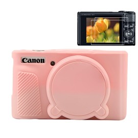 Pocoukate Case for Canon PowerShot SX740 HS Camera with Screen Protector, Soft Silicone Protective Cover Skin with Removable Lens Cover for SX740/SX730 HS Accessories Rubber - Sweet Smoked Pink