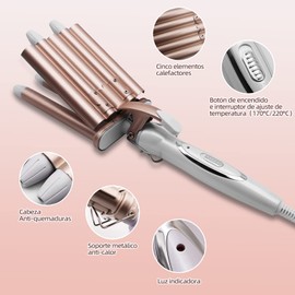 Rizador de Pelo, Ondas Cerámica con Temperatura Ajustable, Cinco Tubo Rizador de Cabello de 22mm, se Calienta Rápidamente para Mujer Cabello Largo/Corto y Viajero Regalo