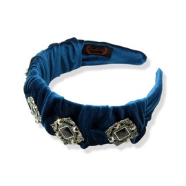 FunCosta Vintage rhinestone headband for women, velvet hair twist wide headband, fashion cute hair hoop headbands for girls. Hand-sewed vintage rhinestone headband. Assorted colors (Prussian Blue)