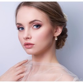 VONSSY Elegante 925 Sterling Silber Perlen Tropfen Ohrringe, Nickelfrei, Leicht, Bequemer Alltag, Hebelrücken Creolen Roségold Weiße Perlen Tropfen