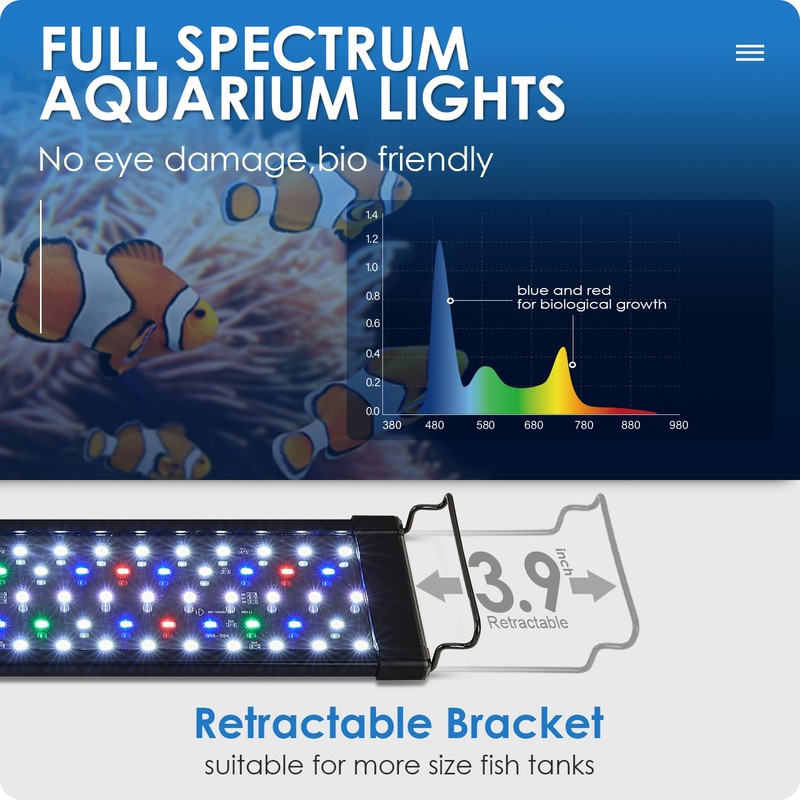 Gamalta Aquarium Light, 14W 24/7 Natural Mode - Sunrise/Daylight/Moonlight Mode