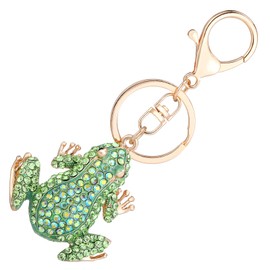 Wincredulous Frog Keychain,Cute Rhinestone Frog Party Gift Keychain for Frogs Lover Women Purse Bag Charms Men Car Key Decor (Green)