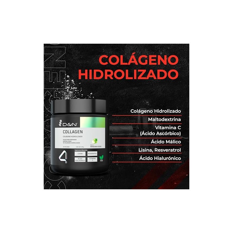 Colágeno Hidrolizado Polvo 420 Manzana Verde Vitamina Ácido Hialurónico Resveratrol