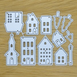 12 Piece Houses, Trees & Lamppost Metal Cutting Dies Set, Street Scene Dies Set, Die Cutters, Stencils, Card Making, Scrapbooking, Paper Crafts, Photo Albums F9