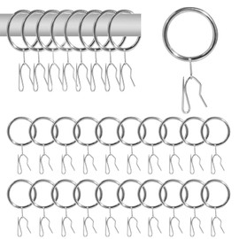 Curtain Rings, Curtain Rings with 38mm Inner Diameter and Hooks, Curtain Hooks, Durable Curtain Rod Rings for Window Rods, Shower Curtains, Silver, Pack of 40