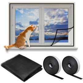 51''x59'' DIY Self-Adhesive Window Screen Netting Mesh Curtain,Reusable Mesh Window Screens with Hook and Loop Fastener,Adhesive Windows Mosquito Net for Multiple House Windows