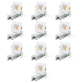 YUURTA 2-Inch 9W Deep Anti Glare Square White Recessed Ceiling LED Downlight (Canless Pot Light) Color Selectable 2700K-5000K CRI90+ Dimmable 600lm 120V ETL Listed IC Rated (SW, 5CCT, 10-Pack)