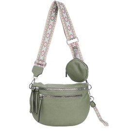 irisaa Women's Crossbody Bag, 3-in-1 Shoulder Bag, Bum Bag with Zip and Adjustable Wide Strap, Handbag for Men and Women, Green Double