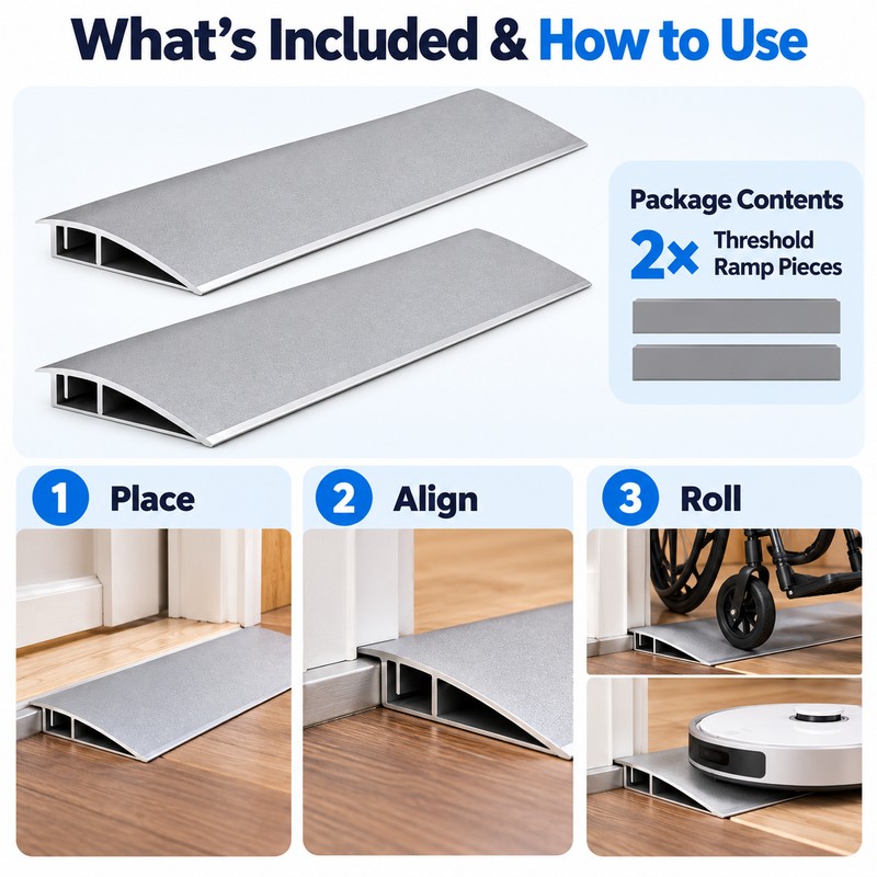 17.72-Inch Modular Aluminum Ramp for Doorway Transitions – 2-Piece Anti-Slip