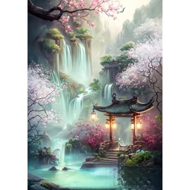 MXJSUA DIY 5D Diamond Painting Kits for Adults Diamond Art Scenery Waterfall Flower Diamond Painting Full Drill Crystal Rhinestone Embroidery Craft Kits for Home Wall Decor Gifts, 30x40cm