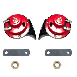 truck train horns300-decibel, 12-volt electric snail waterproof high-pitch dual horns, suitable for car, truck, motorcycle modification, bicycle and boat accessory (Red)