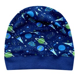 Wollhuhn Eco Lightweight Soft Girls/Children Beanie Hat Children's Hat Cuffs Elastic Transition Period / Summer Jersey Cotton (Eco Fabrics, Organic) (Space Dark Blue, S) 20150225, Space Dark Blue