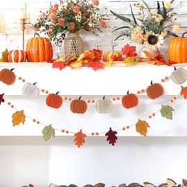 Chunful 2 Pcs Wood Fall Garland 6.56 ft Rustic Pumpkin Garland Banner Farmhouse Fall Decorations for Home Autumn Thanksgiving Day Wall Fireplace Shelf Mantle Indoor Outdoor Decor Home Party Supplies