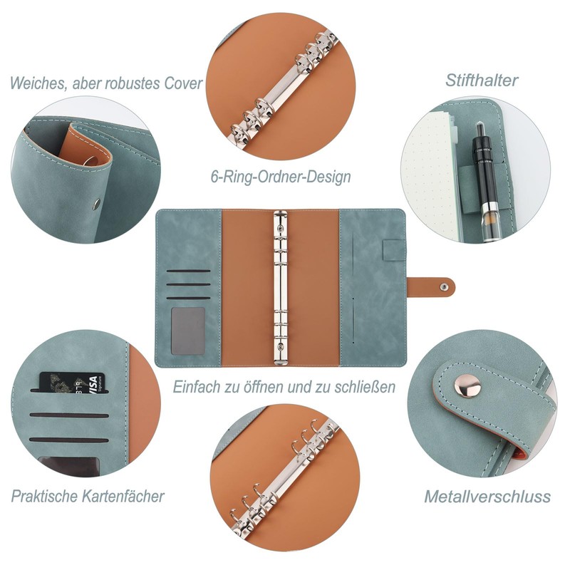 Ring Binder A5 Refillable, PU Leather Binder Notebook with 135