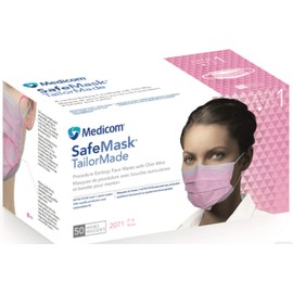 Medicom 2071 SafeMask Tailormade Masks, Low Barrier, Pink (Pack of 50)