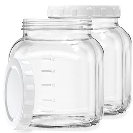 Folinstall 2 Pack 0.8 Gallon Glass Jar With Lid, 102 Oz Wide Mouth Mason Jars, Clear Glass Storage Jars With 2 Scale Marks, Canning Jars For Pickling, Rice, Sugar, Flour, Pasta