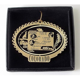Colorado State Brass Christmas Ornament Black Leatherette Gift Box Personalize w Year Charm