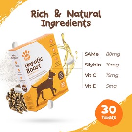 PetExx Hepatic Boost 30 tablets - SAMe & Silybin (Milk Thistle) supplement formulated by vets to aid liver health in pets - manufactured in UK