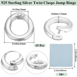 Beebeecraft 1 Box 15Pcs Locking Jump Rings 925 Sterling Silver Trigger Spring O Rings 6mm OD 3mm ID Round Carabiner Clip Snap Split Connectors Rings for Necklace Bracelet Jewelry Keyrings Bags Purse