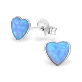Monkimau Girls' Heart Stud Earrings 925 Sterling Silver with 2 Opals, Sterling Silver
