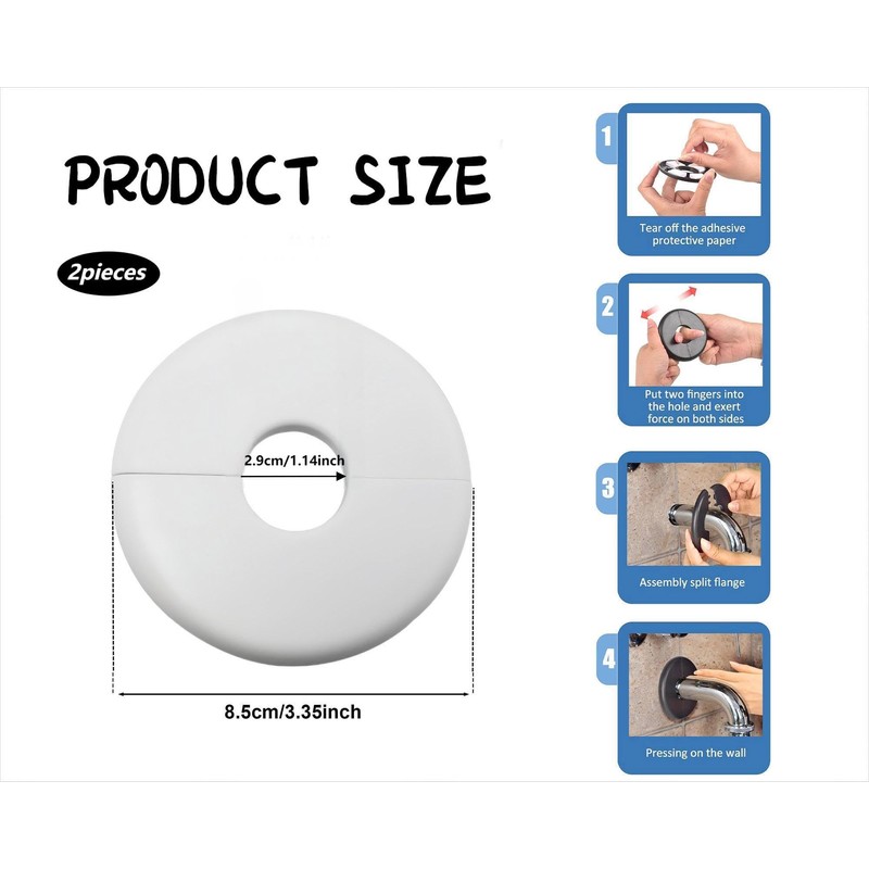 2PC Escutcheon Plate, Round Wall Split Flange Self-Adhesive Buckles Design