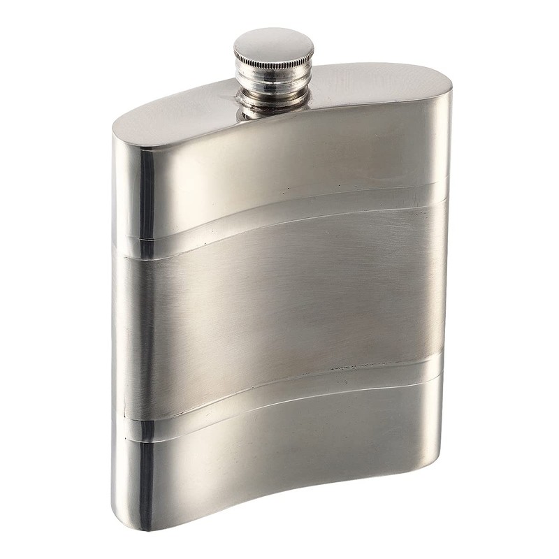 Pewter Hip Flask Made in England Satin Band 6 oz