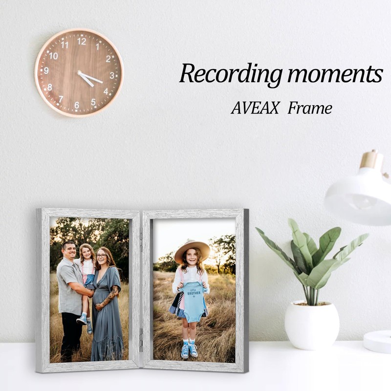 AVEAX Double 5x7 Picture Frame Hinged Folding Photo Frame with