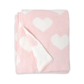 Living Textiles Pink Hearts Chenille Soft Baby Blanket Premium Cozy Fabric for Best Comfort - for Infant,Toddler,Newborn,Nursery,Girl,Throw,Crib,Stroller,Gift, Pink Hearts 40x30