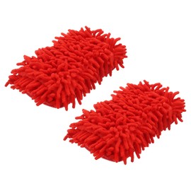 HARFINGTON 2pcs Car Wash Sponge 8.7" x 4.3" Chenille Microfiber Mitt Scratch-Free Absorbent Scour Scrubber Cleaning Sponge for Washing Detailing on Cars, Trucks, SUV, Boats, RVs, Red