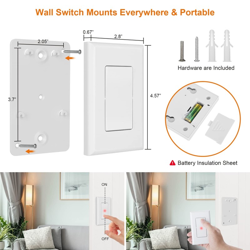 Suraielec Remote Control Light Bulb Socket, Wall Mount Switch, E26