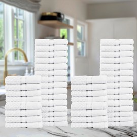 Ample Decor 100% Cotton Washcloths Set of 50 - Highly Absorbent, Popcorn Textured - Mulaayam Collection - White 12 X 12 Inch