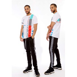 SCREENSHOTBRAND-S11033 Mens Hip-Hop Hipster Premium Tee - Longline Fashion Multicolor Auto Motor Sport Race Print T-Shirt-White-Medium