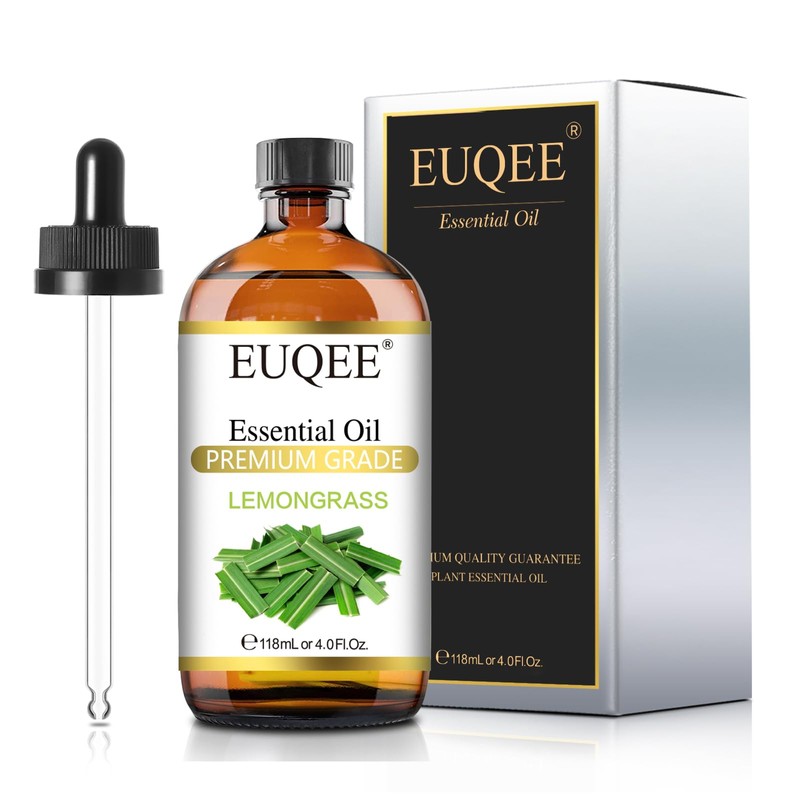 EUQEE Lemongrass Essential Oil 118ml Premium Lemongrass Oil with Glass