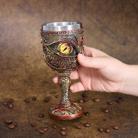 OTARTU Stainless Steel The Eye of The Dragon Wine Goblet Chalice, Dungeons and Dragons Medieval Dragon Wine Cups 210ml. Men’s Gift (Yellow Eyes)