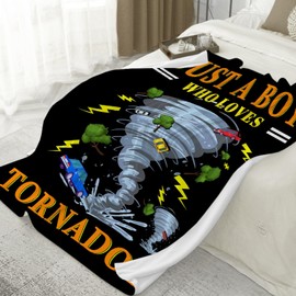Just A Boy Who Loves Tornado Blanket Best Gifts Super Soft Premium Flannel Throw Blanket, Warm Plush Perfect for Sofa Bed Camping Blankets All Season Use (50" L X 40" W)