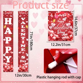 3PCS Happy Valentines Day Banner Valentines Day Decorations Red Heart Valentine's Door Porch Banner Backdrop Indoor Outdoor Background for Photograph Wall Front Door Decor Party Supplies