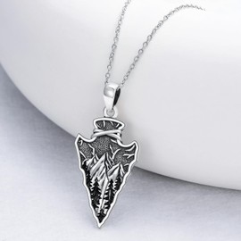 PROESS Mountain Arrowhead Necklace 925 Sterling Silver Nature Mountain Range Pendant Spearpoint Arrow Newcklaces Jewelry Presents for Women Men