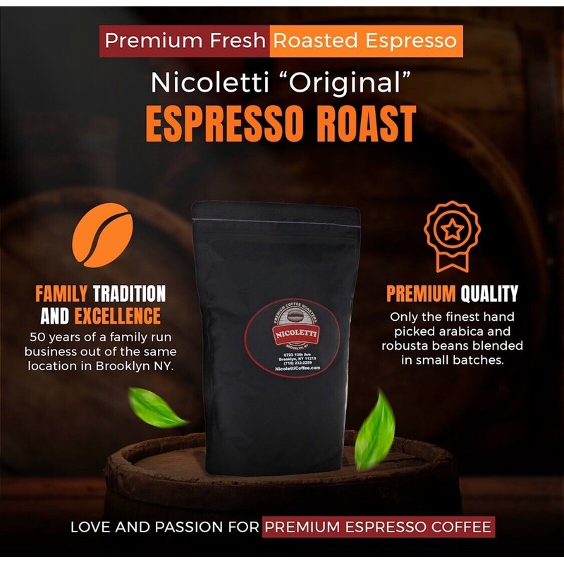 Nicoletti Coffee Espresso Roast 12oz Whole Beans (Made in Brooklyn