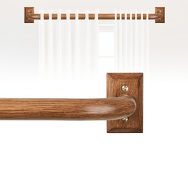 HTZON Blackout Wrap Around Curtain Rod 72 to 144Inch:Heavy Duty Adjustable Imitation Wood Curtain Rod Long 1 Inch Wooden Room Darkening Curved French Drapery Rods for Farmhouse Bedroom Easy Install