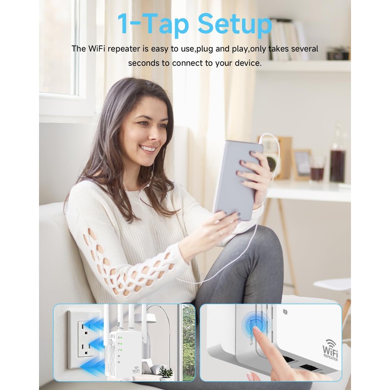 WiFi Extender Signal Booster with 4 Rotatable Antennas, Dual Band