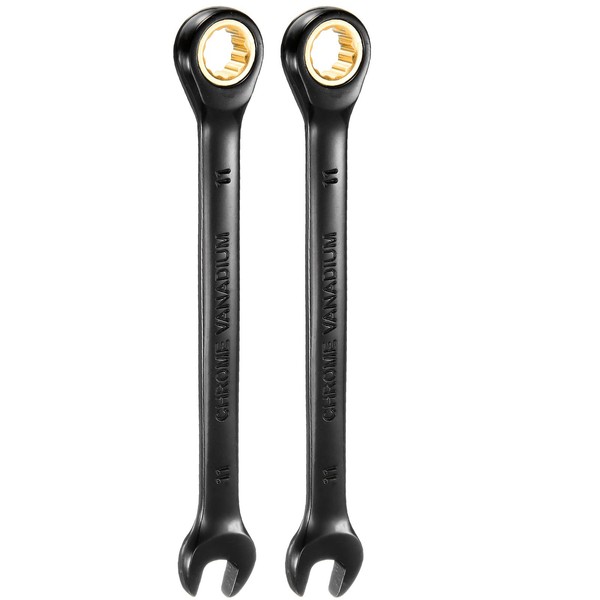 sourcing map 2Pcs Ratcheting Spanner 11mm Metric Open End Wrench