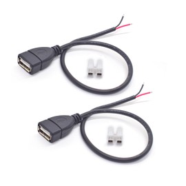 ELNONE 2PCS USB Female Pigtail 2 Wire,0.3M/1Ft 20AWG USB 2.0 Female Plug to Bare Wire Open End Cable 2 Pin USB Pigtail DIY Power Cable 5V 5A with 2-Position Spring Wire Connector for Replacement
