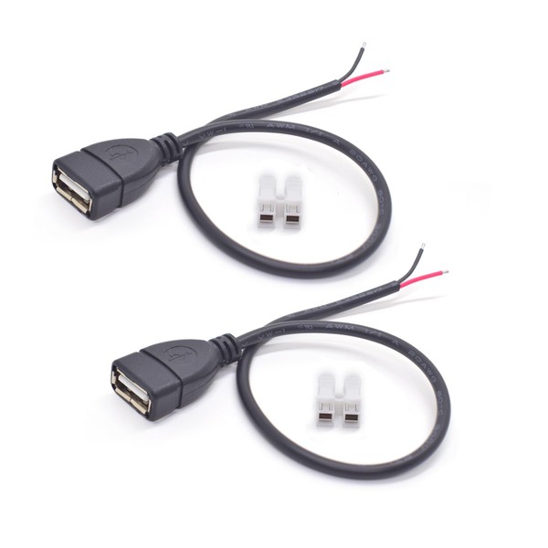 ELNONE 2PCS USB Female Pigtail 2 Wire,0.3M/1Ft 20AWG USB 2.0