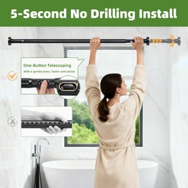 ZYKORT Extra Long Tension Curtain Rod 39-173 In (3.3-14Ft), Outdoor Curtain Rods No Drilling for Patio Windows, One-Click Telescopic Rod, Heavy Duty Tension Rod Shower Curtain Rod Room Divider, Black